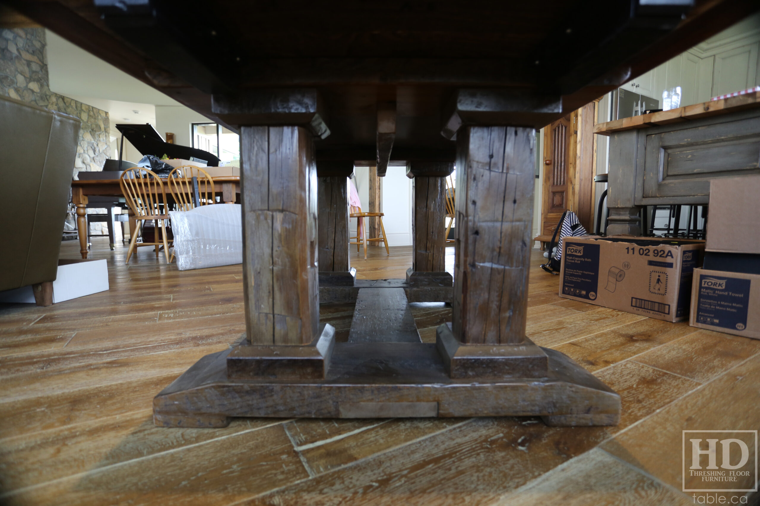 Barnboard Grey Option Reclaimed Wood Table with Modified Frame Base by HD Threshing Floor Furniture / www.table.ca