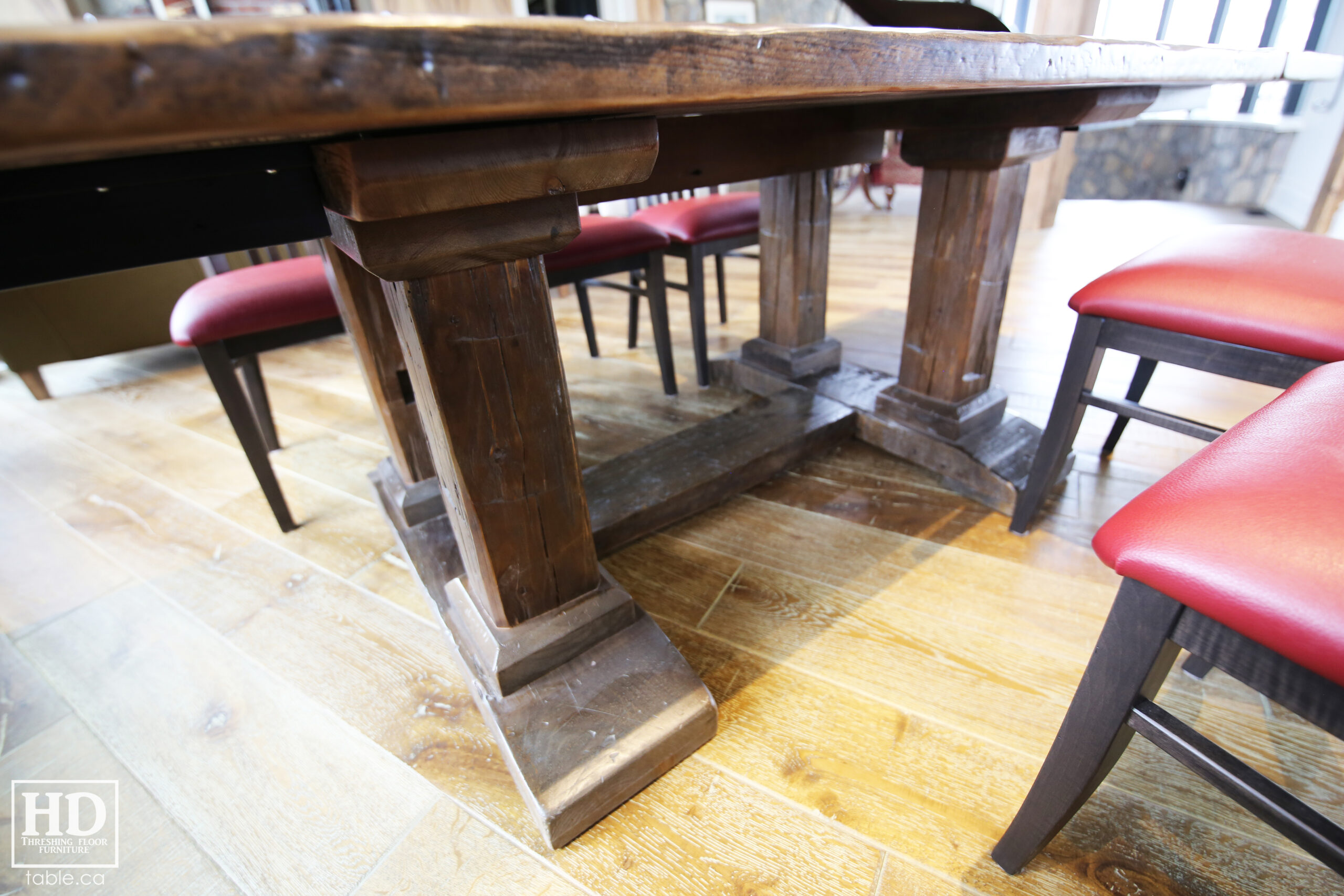 Barnboard Grey Option Reclaimed Wood Table with Modified Frame Base by HD Threshing Floor Furniture / www.table.ca