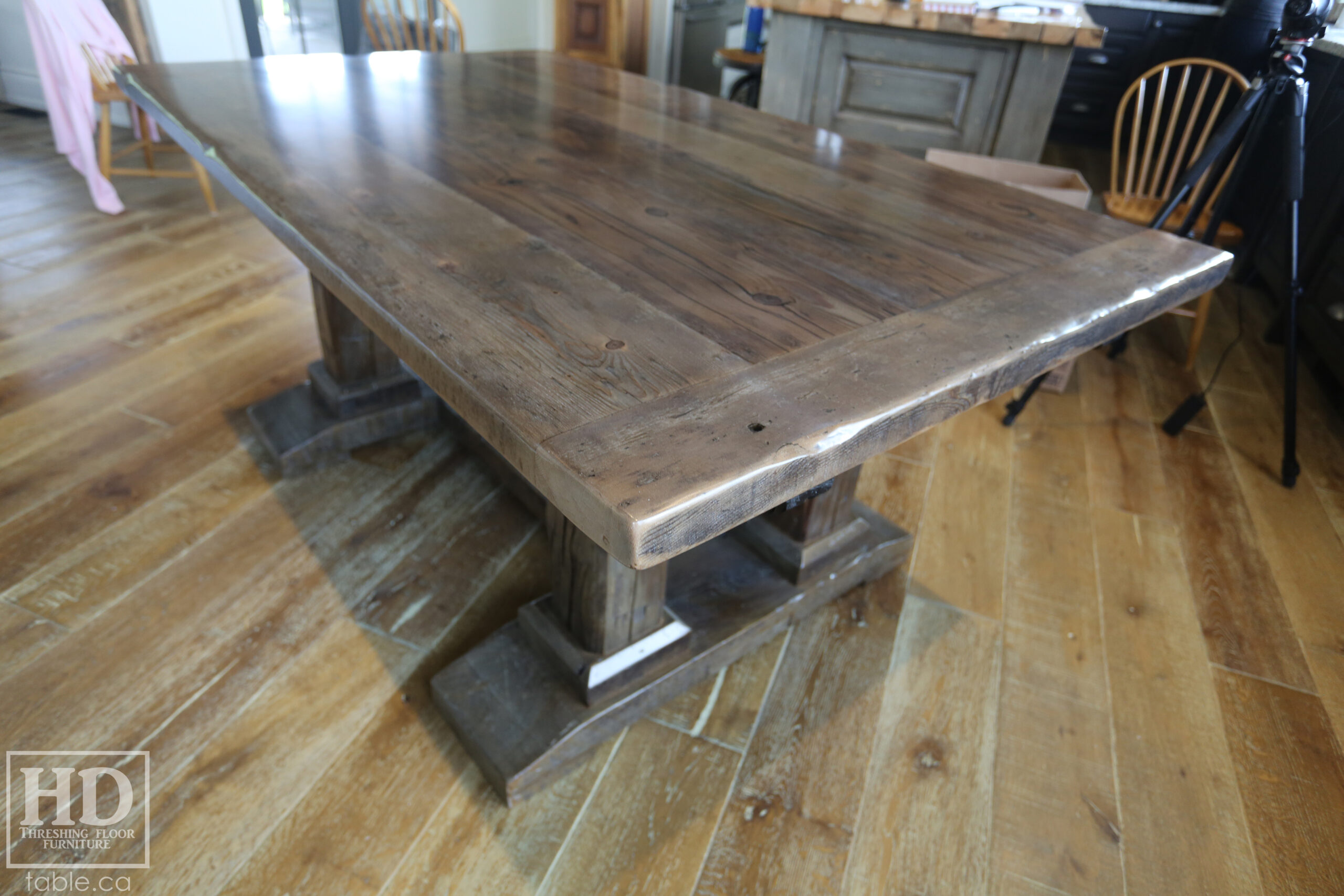Barnboard Grey Option Reclaimed Wood Table with Modified Frame Base by HD Threshing Floor Furniture / www.table.ca