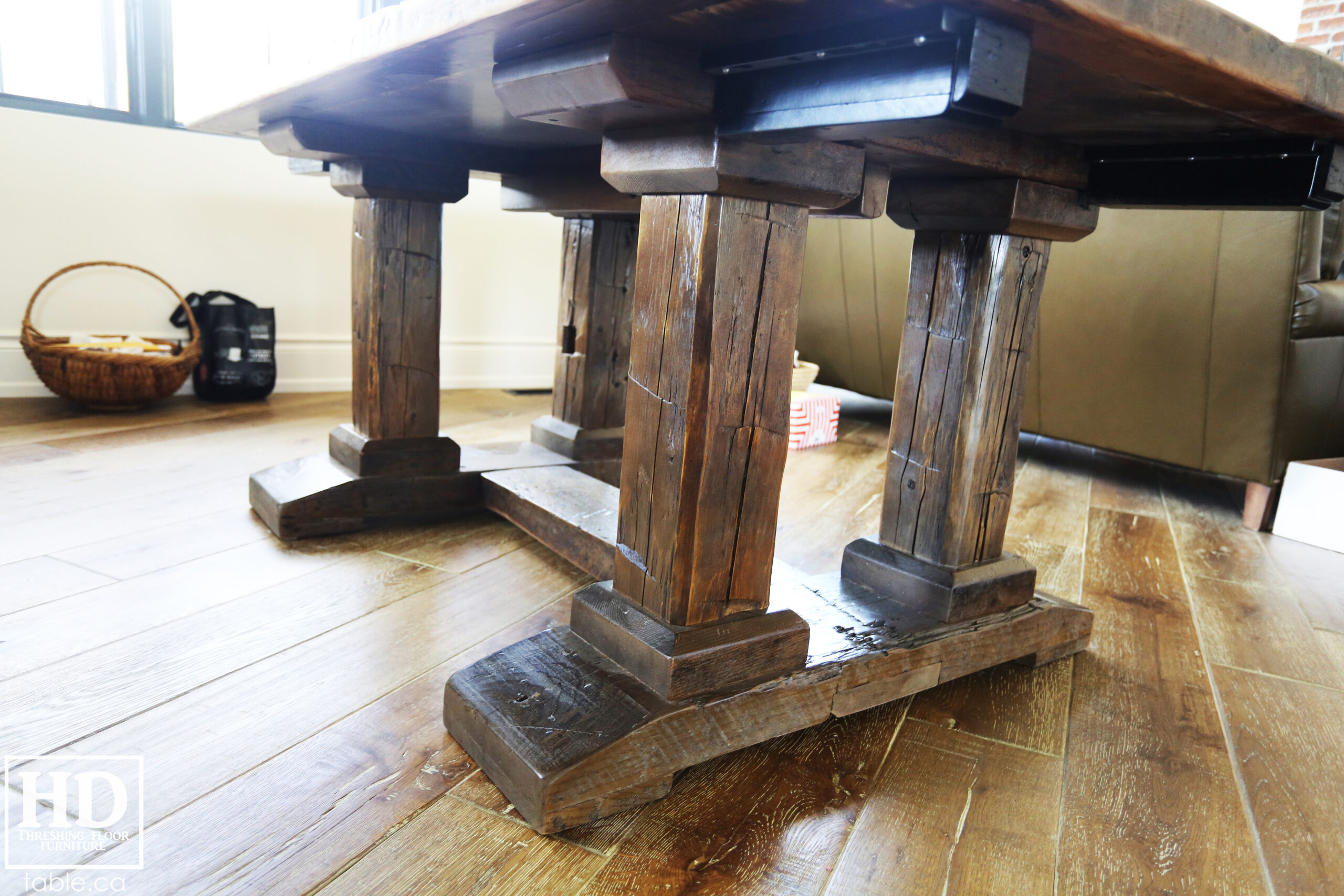 Barnboard Grey Option Reclaimed Wood Table with Modified Frame Base by HD Threshing Floor Furniture / www.table.ca