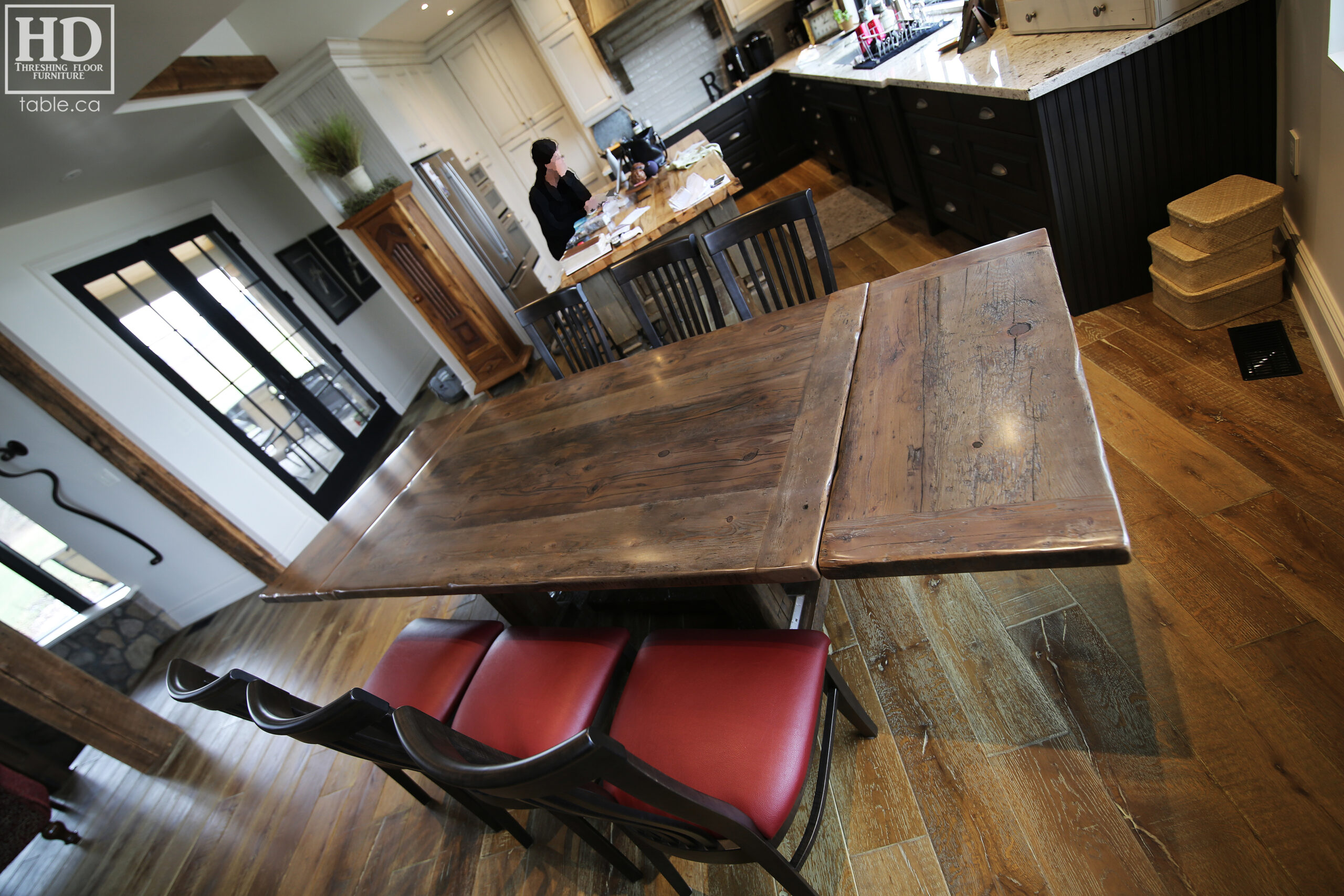 Barnboard Grey Option Reclaimed Wood Table with Modified Frame Base by HD Threshing Floor Furniture / www.table.ca