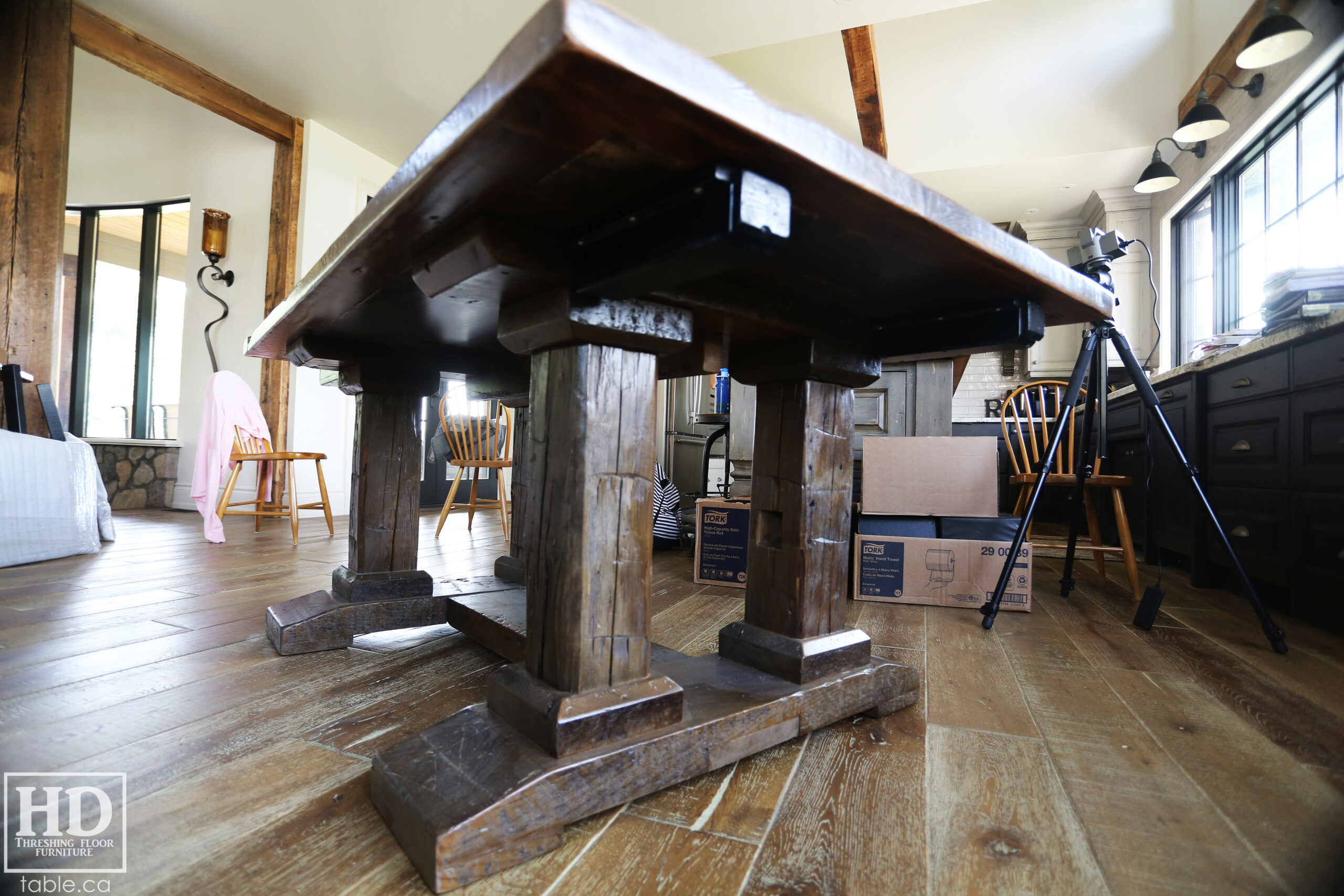 Barnboard Grey Option Reclaimed Wood Table with Modified Frame Base by HD Threshing Floor Furniture / www.table.ca