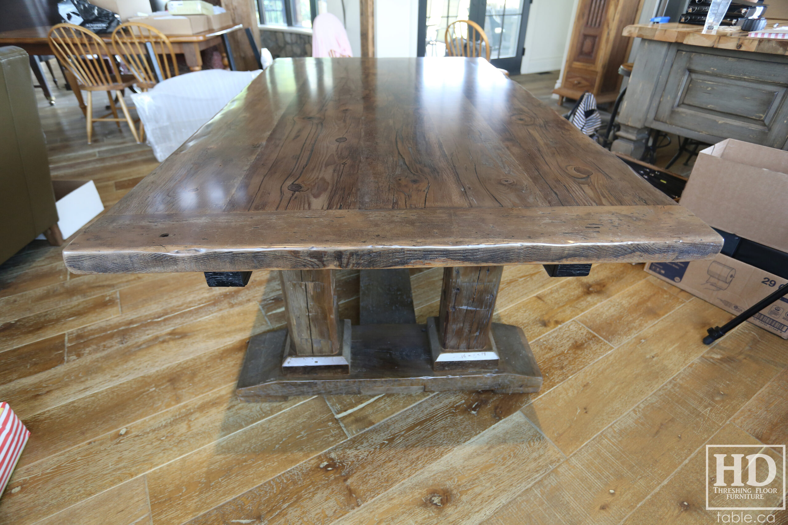 Barnboard Grey Option Reclaimed Wood Table with Modified Frame Base by HD Threshing Floor Furniture / www.table.ca