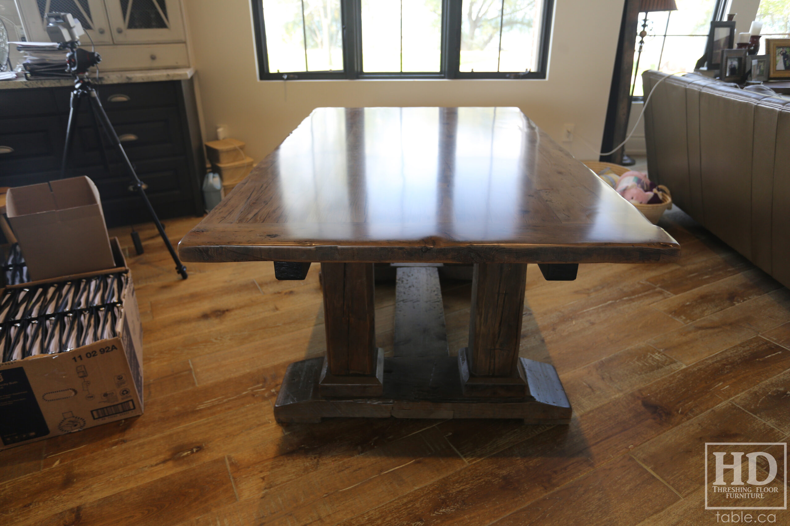 Barnboard Grey Option Reclaimed Wood Table with Modified Frame Base by HD Threshing Floor Furniture / www.table.ca