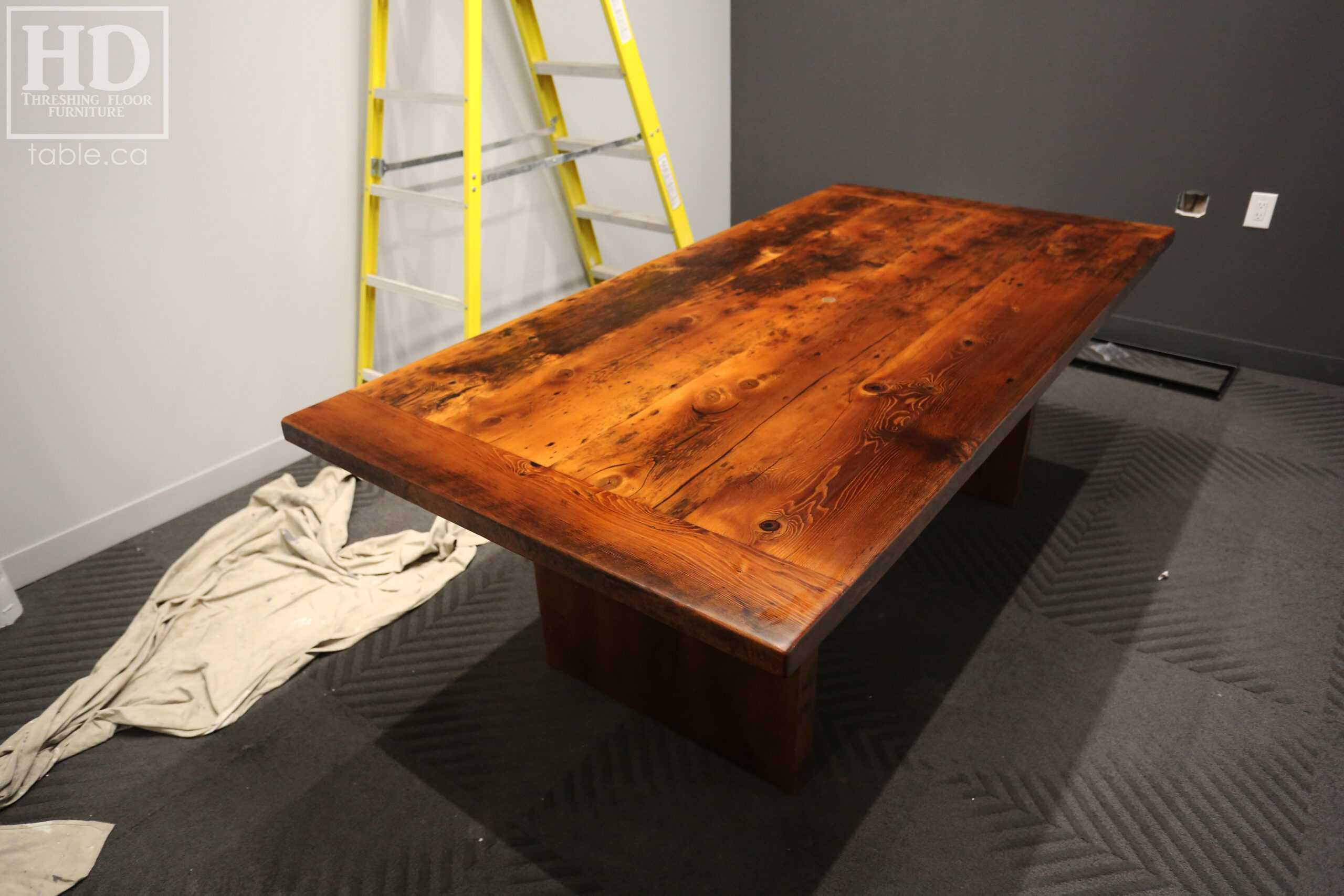 Reclaimed Wood Boardroom Table with Modern Plank Base by HD Threshing Floor Furniture / www.table.ca