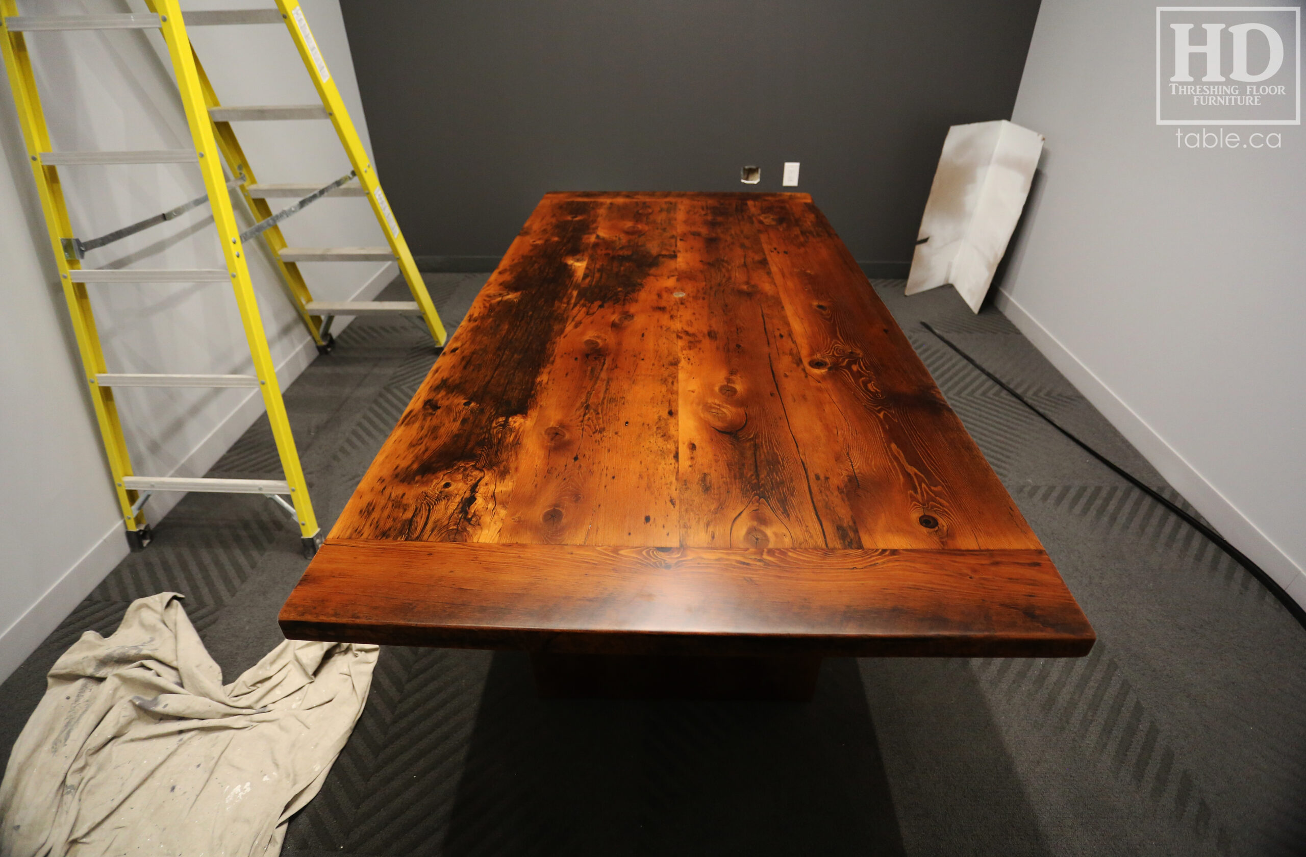 Reclaimed Wood Boardroom Table with Modern Plank Base by HD Threshing Floor Furniture / www.table.ca