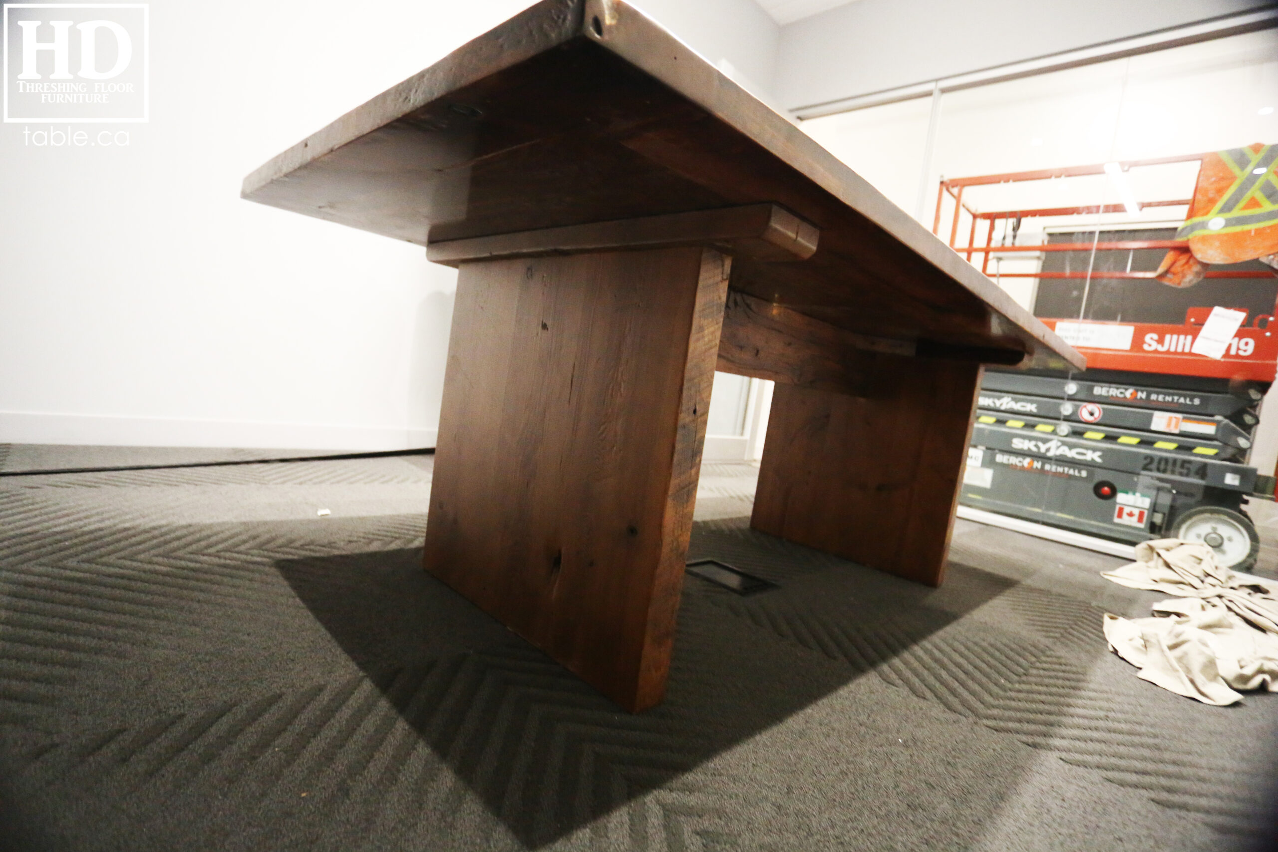 Reclaimed Wood Boardroom Table with Modern Plank Base by HD Threshing Floor Furniture / www.table.ca