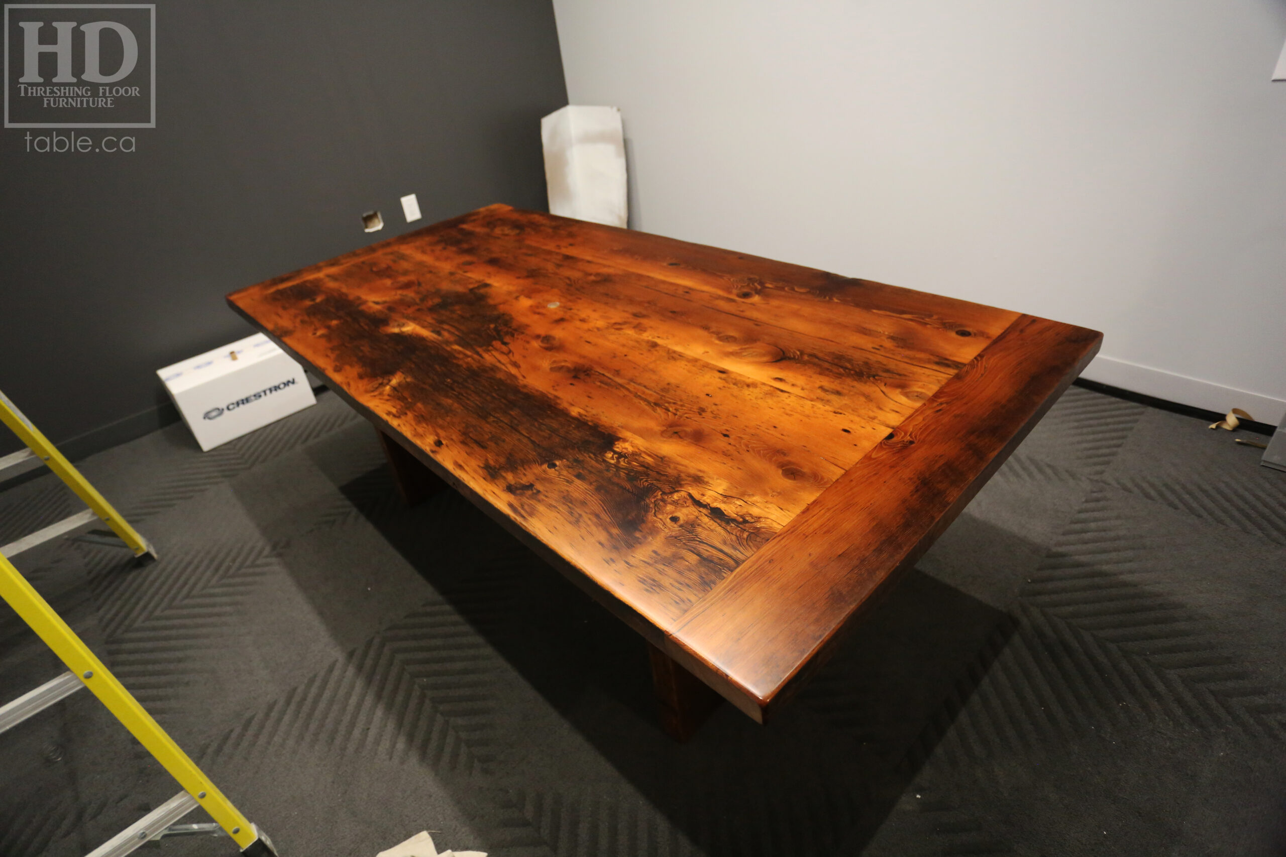 Reclaimed Wood Boardroom Table with Modern Plank Base by HD Threshing Floor Furniture / www.table.ca