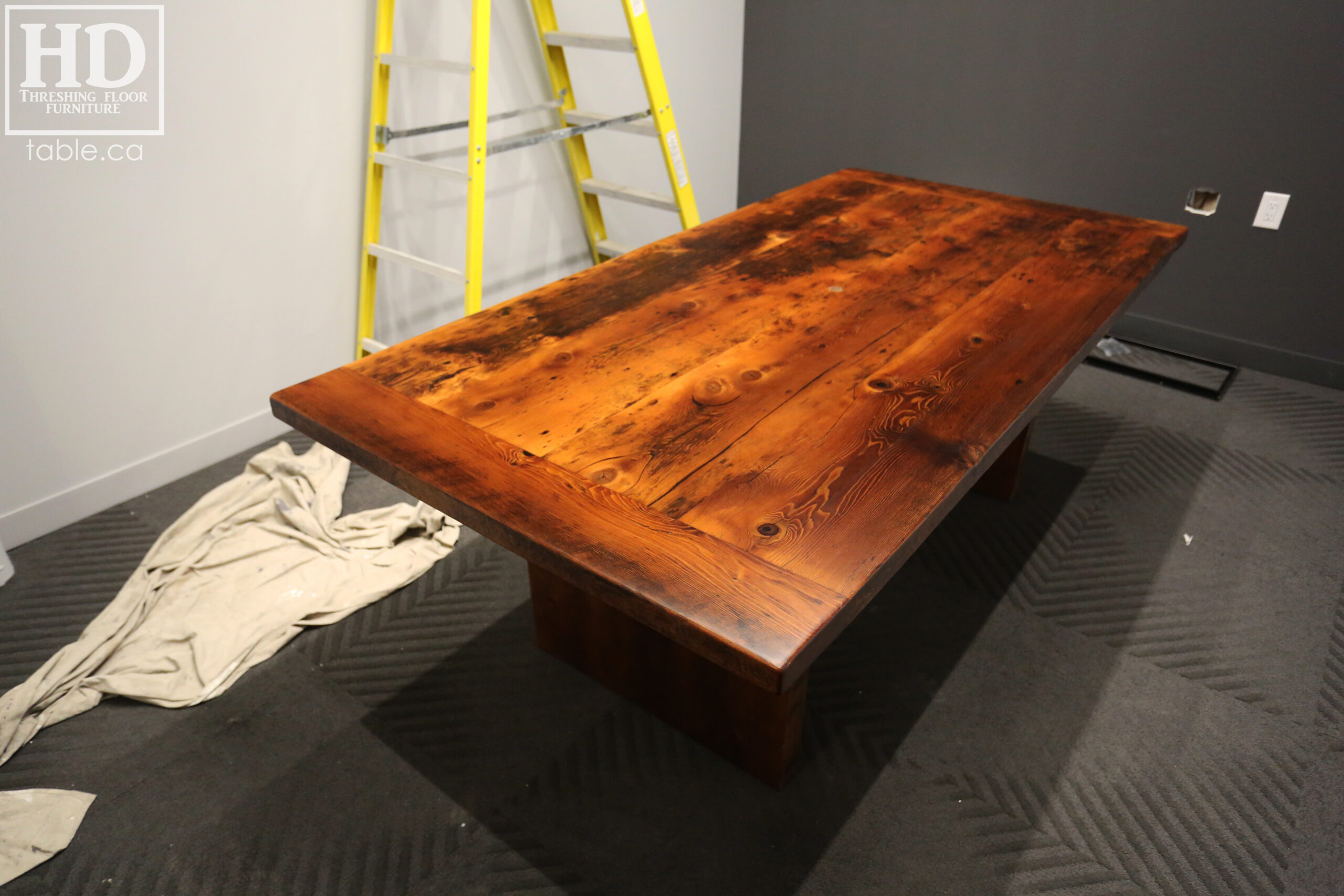 Reclaimed Wood Boardroom Table with Modern Plank Base by HD Threshing Floor Furniture / www.table.ca