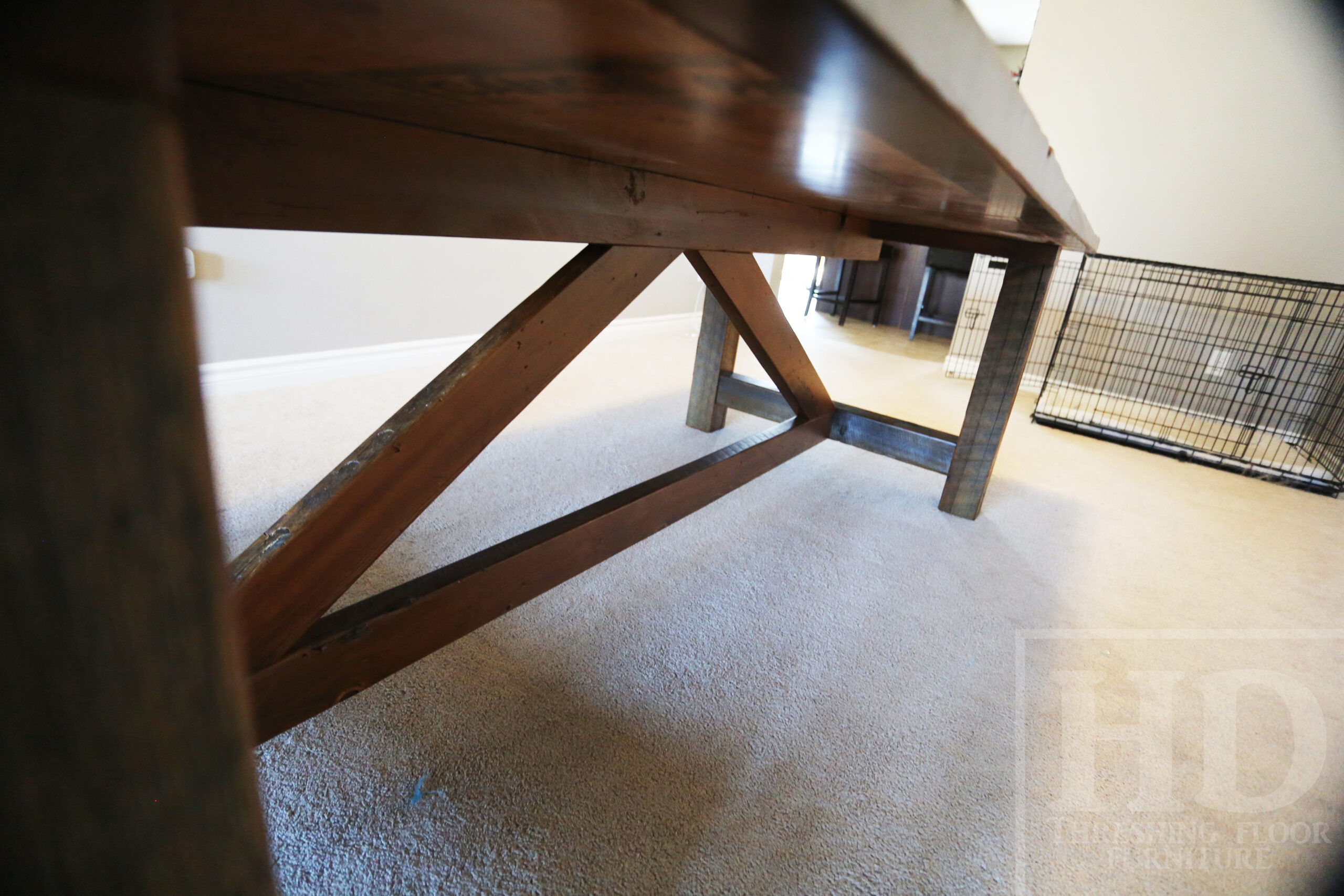 Project details: 8.5' Reclaimed Wood Table we made for a Cambridge, Ontario home - 42" wide - Frame Base - Old Growth Hemlock Threshing Floor Construction - Original edges & distressing maintained - Premium epoxy + matte polyurethane finish - www.table.ca