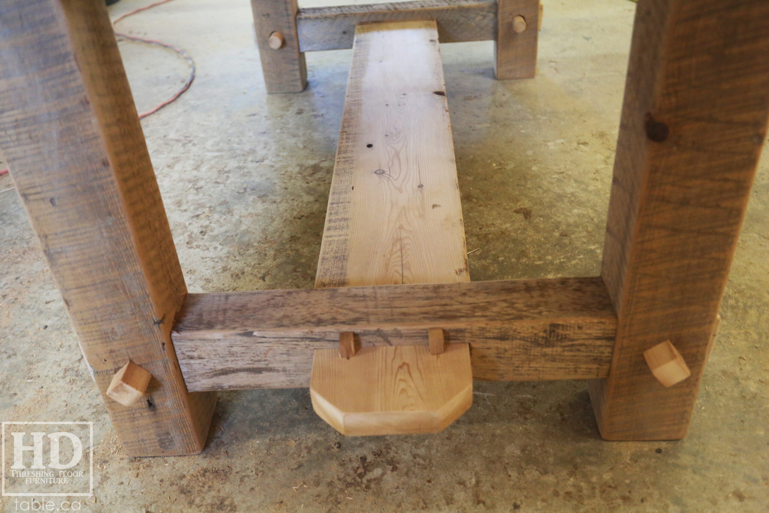 72â€ Ontario Barnwood Table we made for a Cornwall, Ontario home â€“ 40â€ wide - Frame Base / 10â€ overhand at ends â€“ Extra thick Option 3â€ Top Reclaimed Hemlock Threshing Floor Construction â€“ Original edges & distressing maintained â€“ Premium epoxy + matte polyurethane finish â€“ www.table.ca