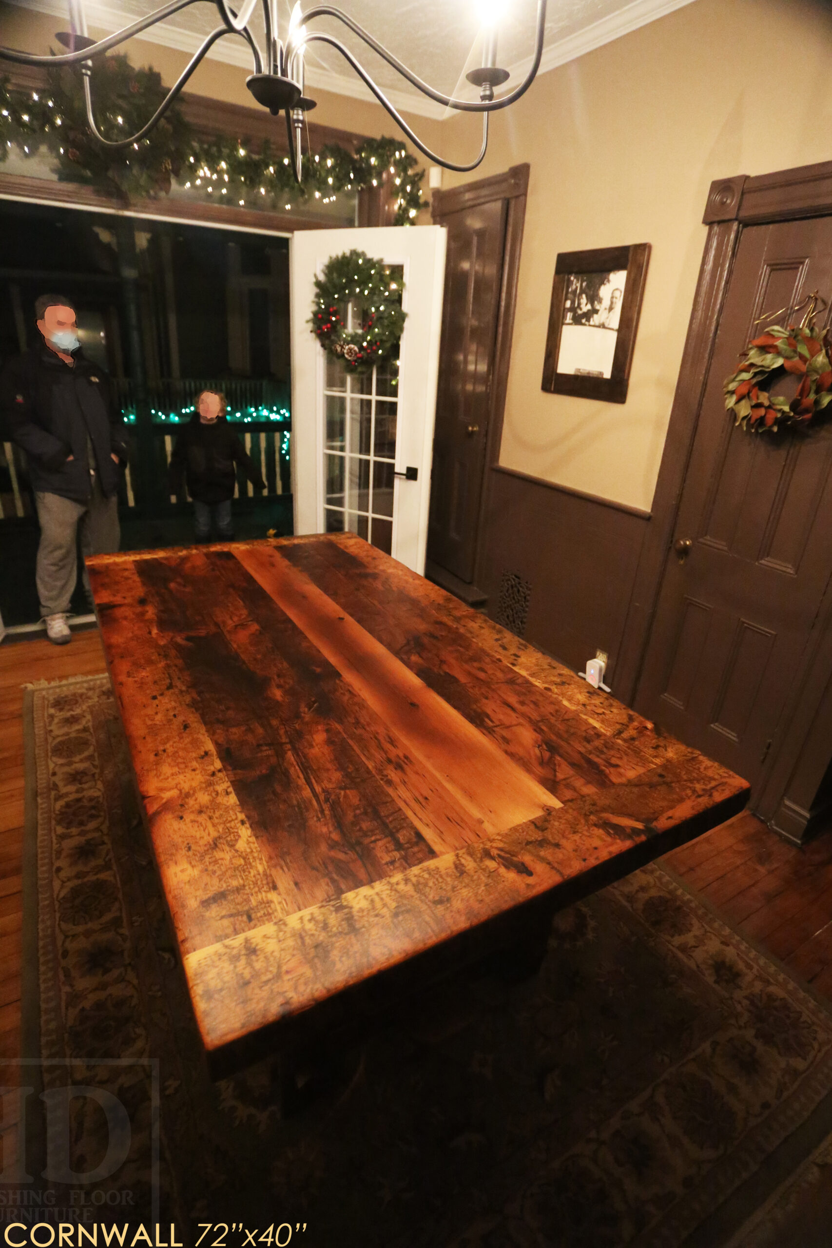72” Ontario Barnwood Table we made for a Cornwall, Ontario home – 40” wide - Frame Base / 10” overhand at ends – Extra thick Option 3” Top Reclaimed Hemlock Threshing Floor Construction – Original edges & distressing maintained – Premium epoxy + matte polyurethane finish – www.table.ca