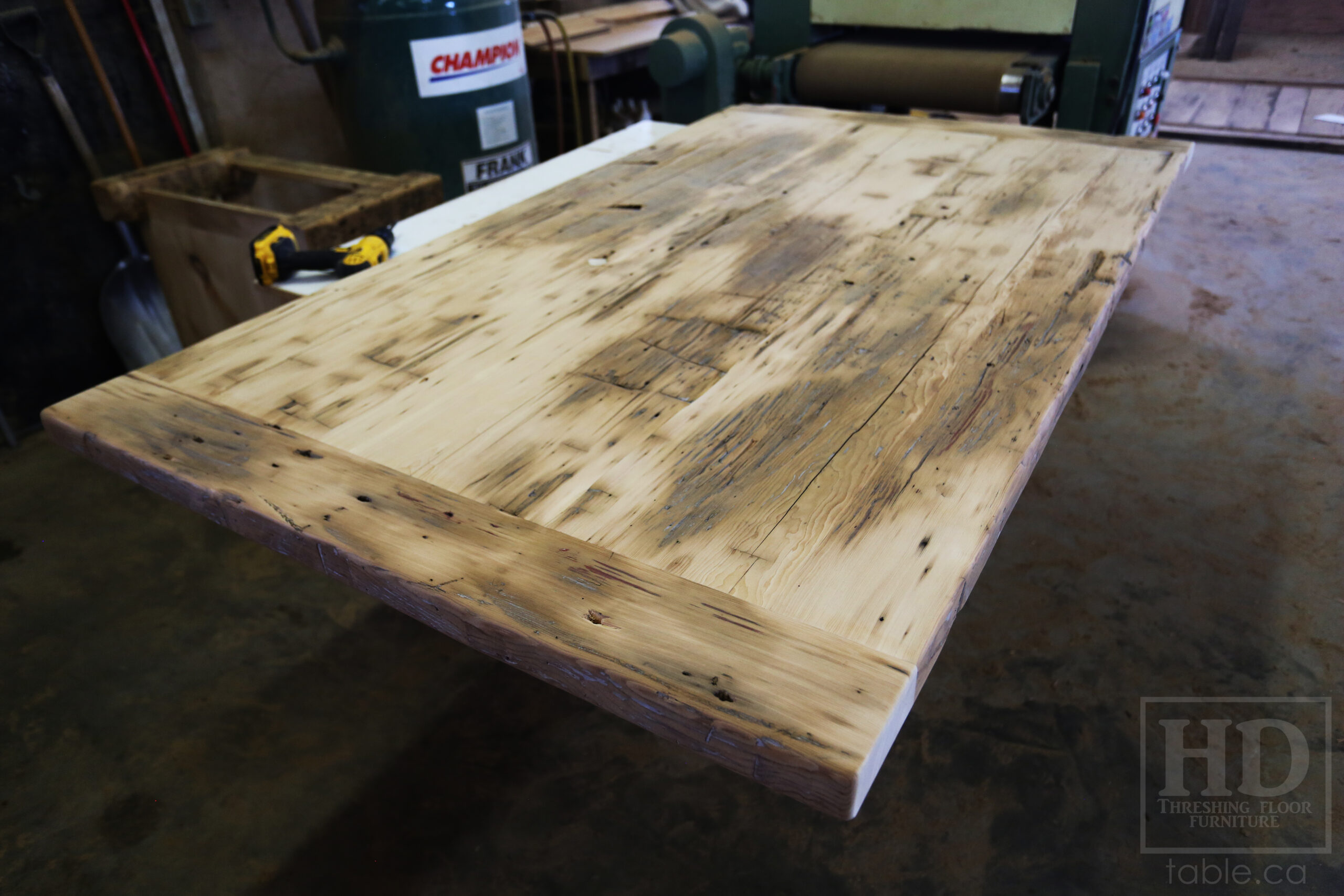 72” Ontario Barnwood Table Top – 42” wide – Old Growth Pine Hemlock Construction – Original edges & distressing maintained - Premium epoxy + satin polyurethane finish - www.table.ca