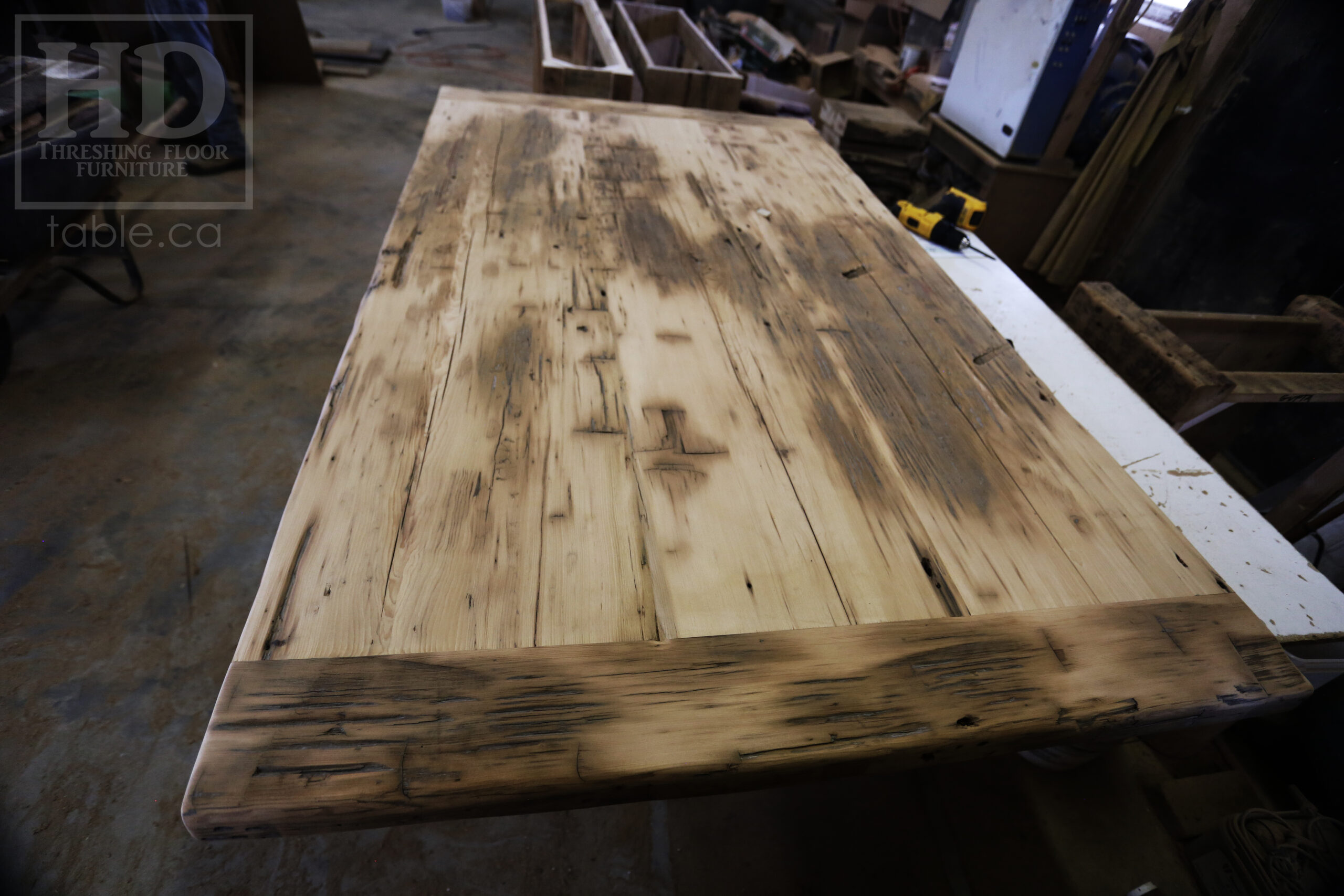 72” Ontario Barnwood Table Top – 42” wide – Old Growth Pine Hemlock Construction – Original edges & distressing maintained - Premium epoxy + satin polyurethane finish - www.table.ca