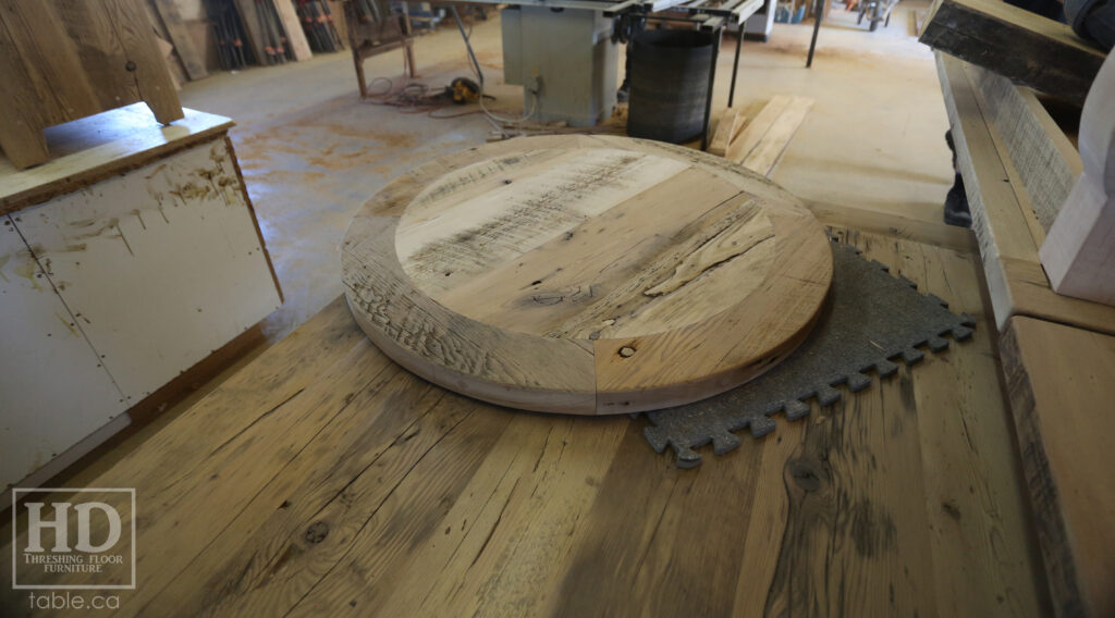 Ontario Barnwood Coffee Table - Reclaimed Hemlock Threshing Floor 2" Top - Premium epoxy/polyurethane finish - Original distressing maintained - U Shaped Metal Base 