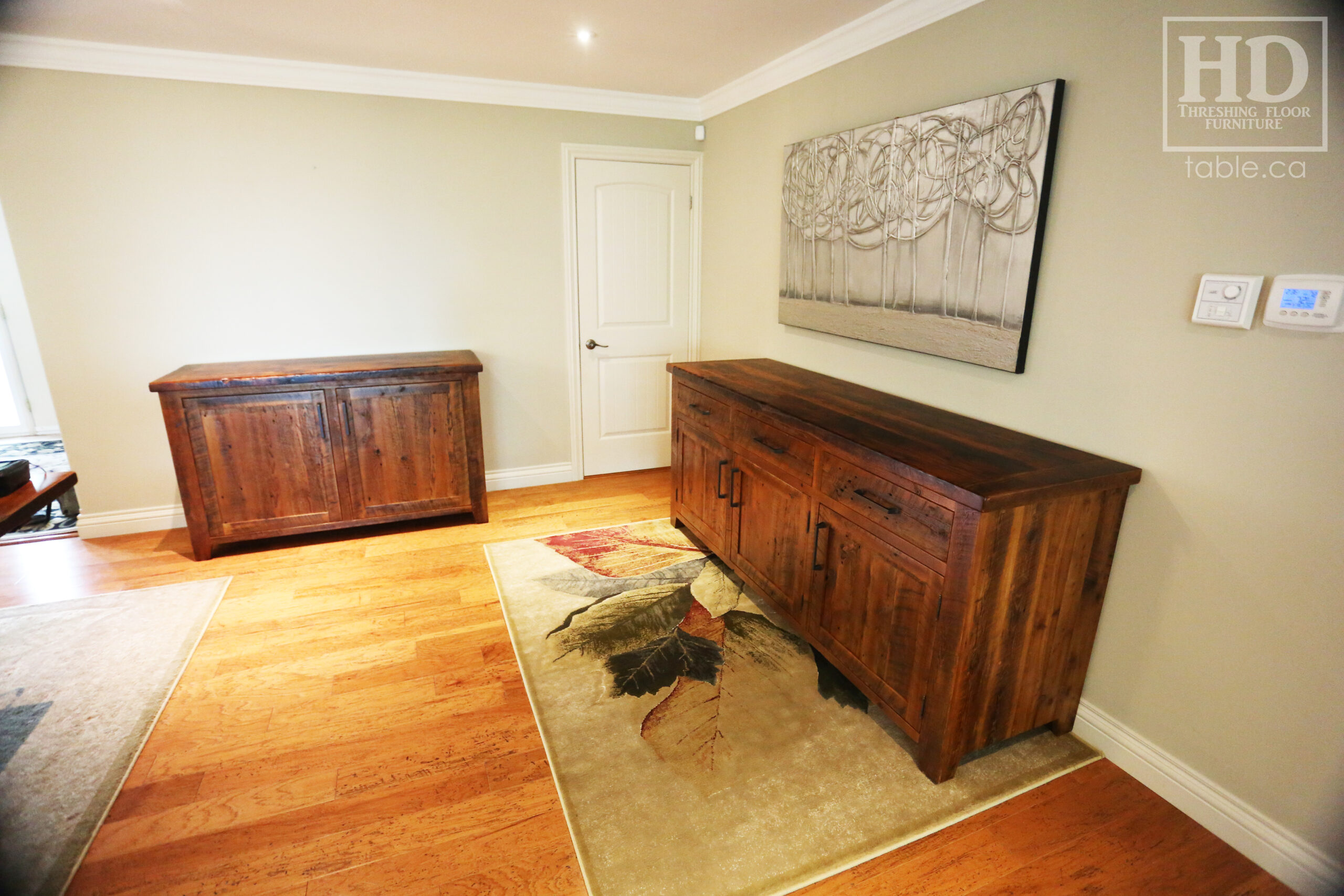 60" Reclaimed Ontario Barnwood Buffet we made for a Morpeth Home - 22" deep - 36" height – 2 Doors - Reclaimed Hemlock Threshing Floor & Grainery Board Construction - Original edges & distressing maintained - Lee Valley Hardware - Premium epoxy + satin polyurethane finish - www.table.ca