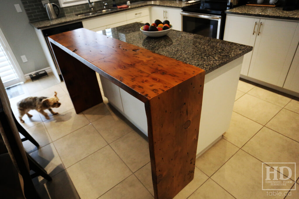 65" Ontario Barnwood Island Console - 15 1/2" deep - 38 3/4" height - Waterfall Ends - Old Growth Threshing Floor 2" Construction - Original edges & distressing maintained - Matte polyurethane finish [no epoxy filling] / www.table.ca