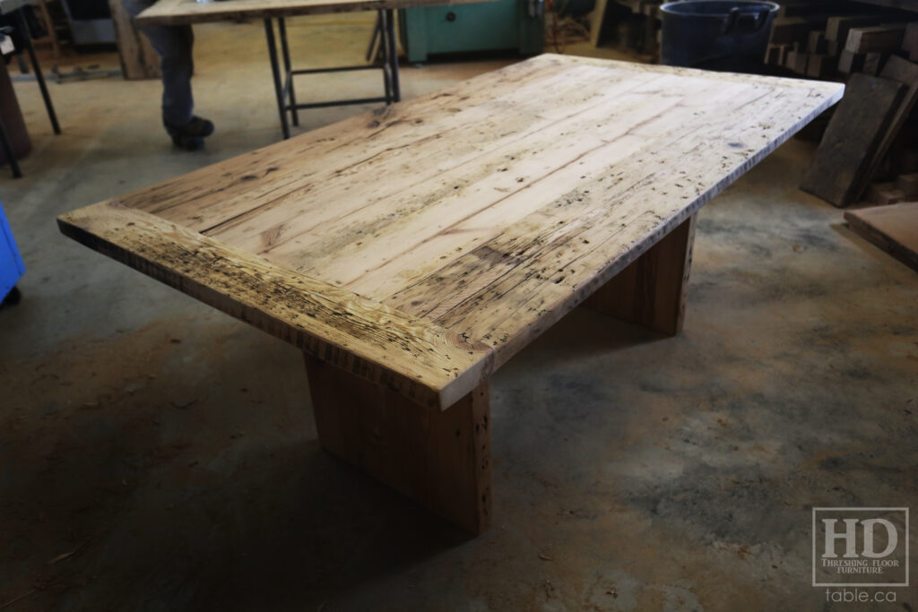 75" Reclaimed Ontario Barnwood Table we delivered to a Mississauga home yesterday - 42" wide - Modern Plank Posts Base - Hemlock Threshing Floor 2" Top - Original edges & distressing maintained - Premium epoxy + satin polyurethane finish - www.table.ca