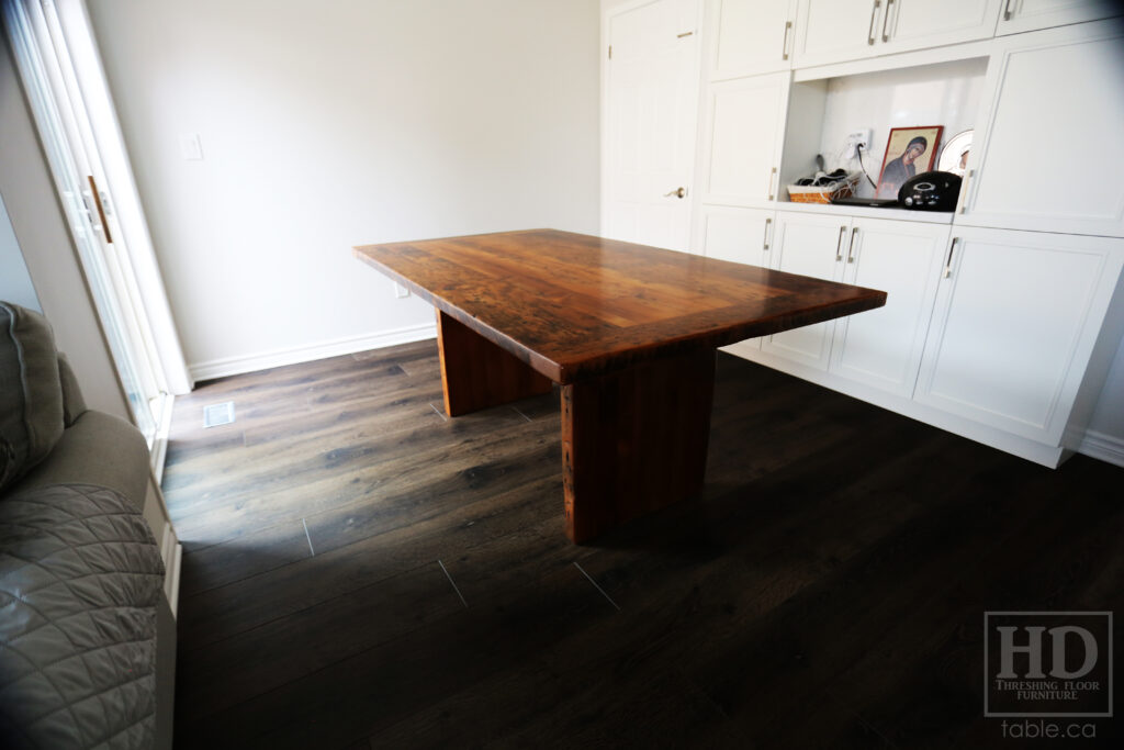 75" Reclaimed Ontario Barnwood Table we delivered to a Mississauga home yesterday - 42" wide - Modern Plank Posts Base - Hemlock Threshing Floor 2" Top - Original edges & distressing maintained - Premium epoxy + satin polyurethane finish - www.table.ca