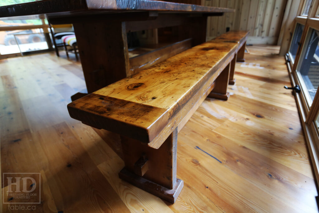 10' Ontario Barnwood Table we delivered to a Huntsville cottage last week - 42" wide - Trestle Base - Old Growth Hemlock Threshing Floor Construction - Original edges & distressing maintained - Premium epoxy + satin polyurethane finish - [2] Matching 5' Benches - www.table.ca