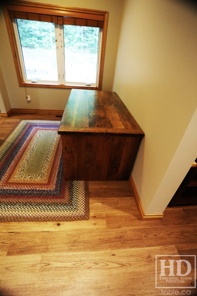 6' Custom Ontario Barnwood Desk - 36" wide - 2 Left Side Drawers - 3 Right Side Drawers - Old Growth Hemlock 2" Threshing Floor Construction - Threshing Floor Wall Drawers Boxes - Original edges & distressing maintained - Mission Cast Brass Lee Valley Hardware - Premium epoxy + matte polyurethane finish - www.table.ca