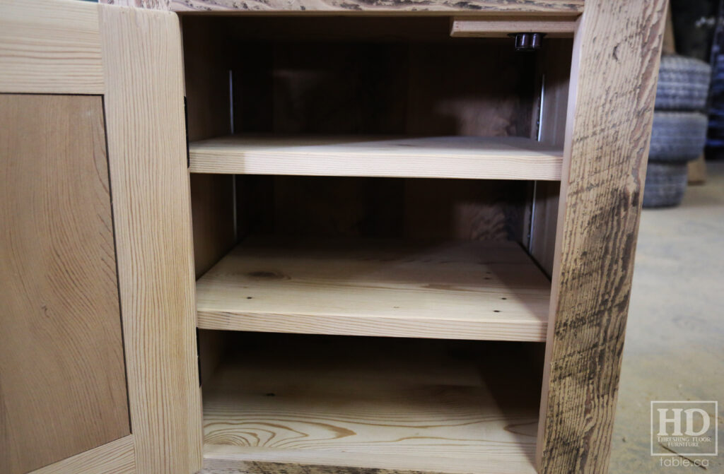 20" x 16" Ontario Barnwood End Tables we made for a Toronto home - 24" height - 1 Door / Adjustable Internal Shelving - Old Growth Hemlock Threshing Floor Construction - Original edges & distressing maintained - Premium epoxy + matte polyurethane finish / www.table.ca