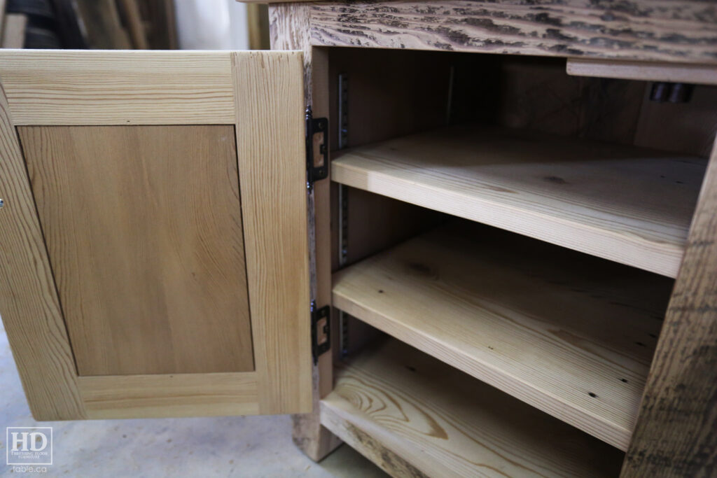 20" x 16" Ontario Barnwood End Tables we made for a Toronto home - 24" height - 1 Door / Adjustable Internal Shelving - Old Growth Hemlock Threshing Floor Construction - Original edges & distressing maintained - Premium epoxy + matte polyurethane finish / www.table.ca