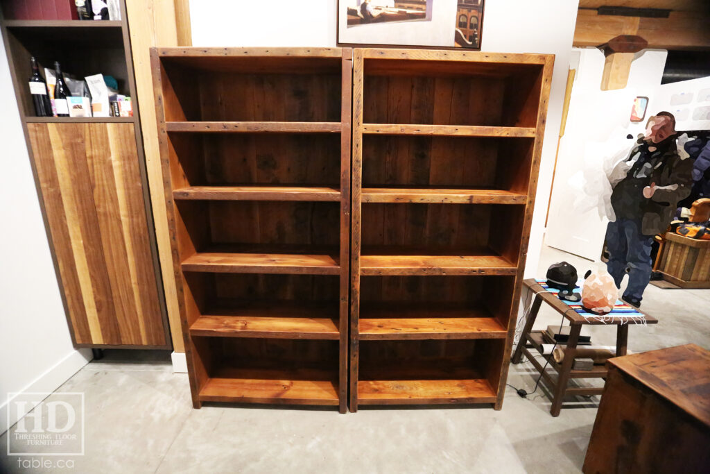 [2] 72" Height Ontario Barnwood Shelving Units - 34" wide - 16" deep - 2" Old Growth Hemlock Threshing Floor Construction - Original edges & distressing maintained - Matte Polyurethane Clearcoat Finish - www.table.ca