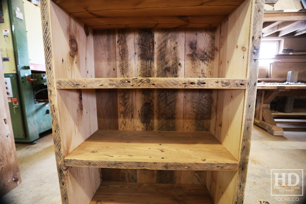 [2] 72" Height Ontario Barnwood Shelving Units - 34" wide - 16" deep - 2" Old Growth Hemlock Threshing Floor Construction - Original edges & distressing maintained - Matte Polyurethane Clearcoat Finish - www.table.ca