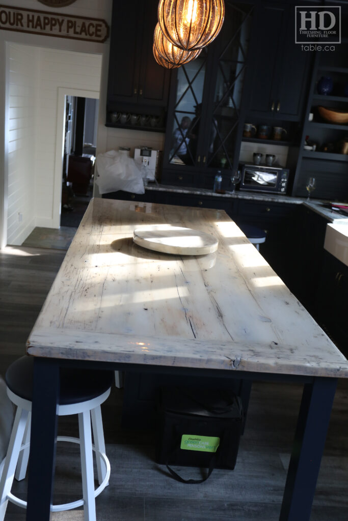 8.5' Reclaimed Ontario Barnwood Table Top we made for a Nobel home - 40" deep - Old Growth Hemlock Threshing Floor Construction - Original edges & distressing maintained - Bleached Option - Premium epoxy + gloss polyurethane finish - www.table.ca
