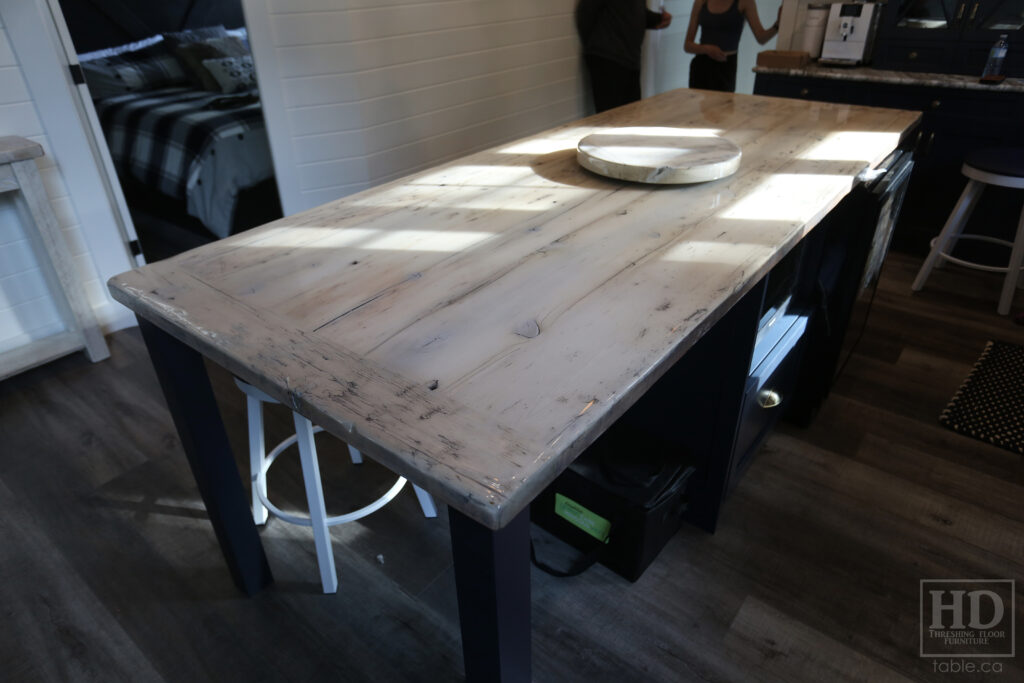 8.5' Reclaimed Ontario Barnwood Table Top we made for a Nobel home - 40" deep - Old Growth Hemlock Threshing Floor Construction - Original edges & distressing maintained - Bleached Option - Premium epoxy + gloss polyurethane finish - www.table.ca