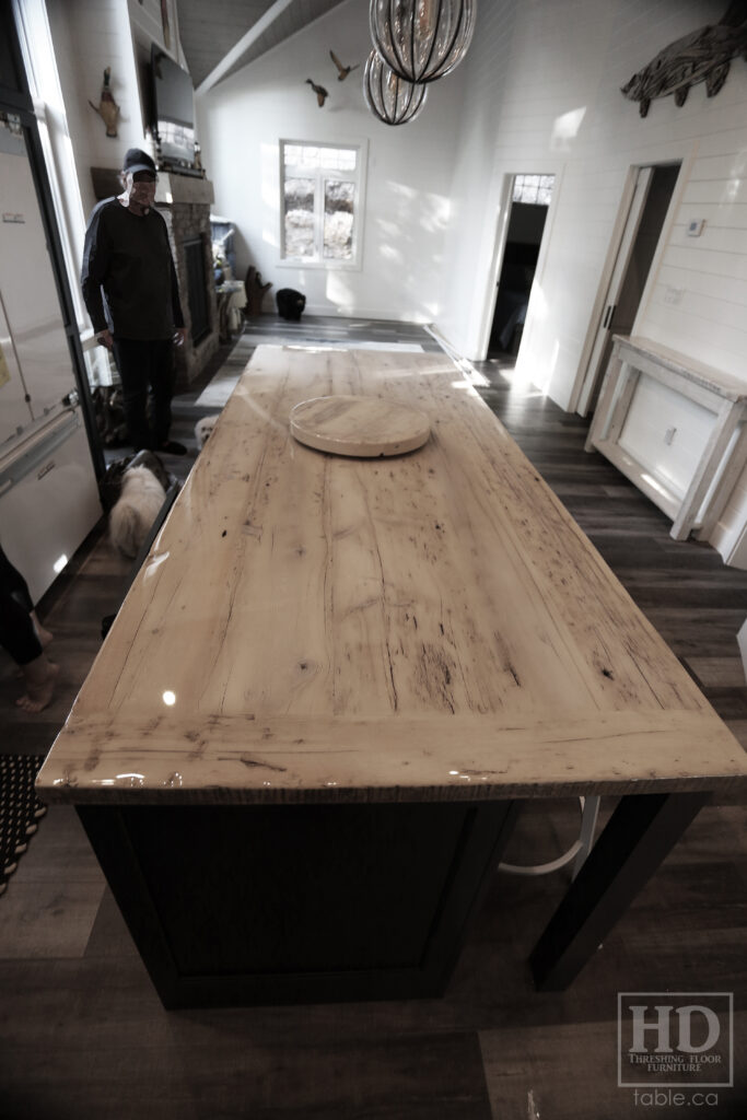 8.5' Reclaimed Ontario Barnwood Table Top we made for a Nobel home - 40" deep - Old Growth Hemlock Threshing Floor Construction - Original edges & distressing maintained - Bleached Option - Premium epoxy + gloss polyurethane finish - www.table.ca
