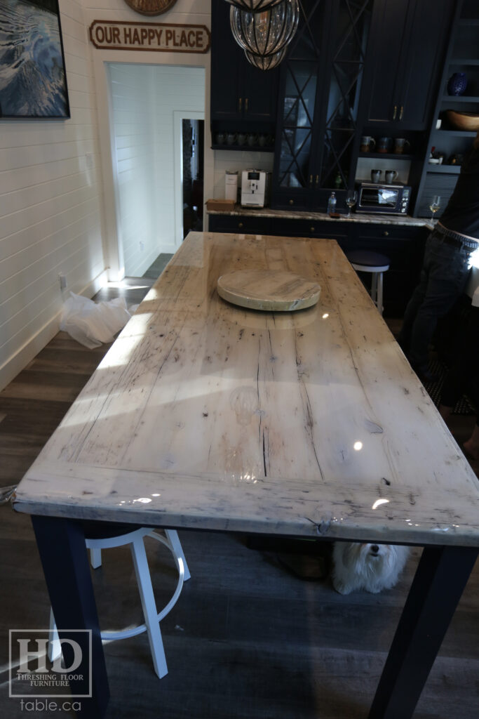 8.5' Reclaimed Ontario Barnwood Table Top we made for a Nobel home - 40" deep - Old Growth Hemlock Threshing Floor Construction - Original edges & distressing maintained - Bleached Option - Premium epoxy + gloss polyurethane finish - www.table.ca