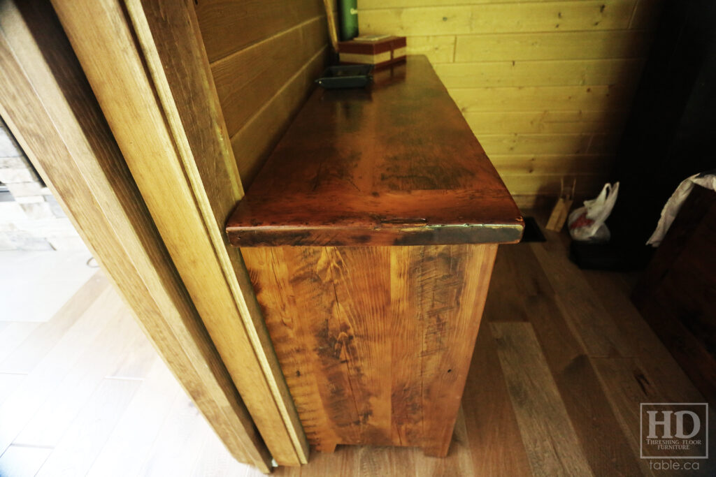 5' Ontario Barnwood Dresser - 18" deep - 36" height - 7 Drawers - Mission Cast Brass Lee Valley Hardware - Old Growth Reclaimed Hemlock Threshing Floor & Grainery Board Construction - Original edges & distressing maintained - Premium epoxy + satin polyurethane clearcoat finish / www.table.ca