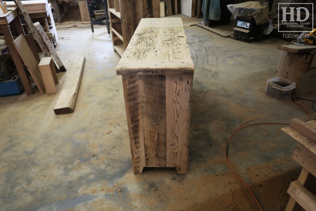 5' Ontario Barnwood Dresser - 18" deep - 36" height - 7 Drawers - Mission Cast Brass Lee Valley Hardware - Old Growth Reclaimed Hemlock Threshing Floor & Grainery Board Construction - Original edges & distressing maintained - Premium epoxy + satin polyurethane clearcoat finish / www.table.ca