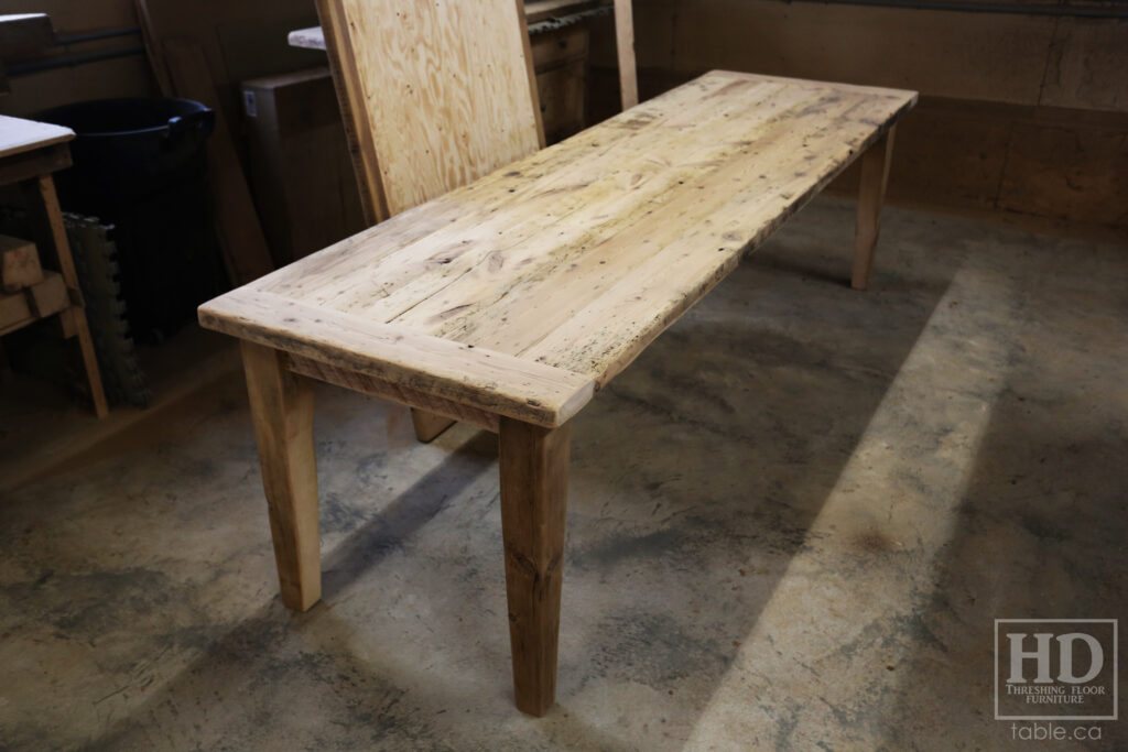 9' Ontario Barnwood Table we delivered to a downtown Toronto home this week - 48" wide - Harvest Base: Tapered Windbrace Beam Legs - Old Growth Reclaimed Hemlock Threshing Floor Construction - Original edges & distressing maintained - Greytone Option - Premium epoxy + satin polyurethane - www.table.ca